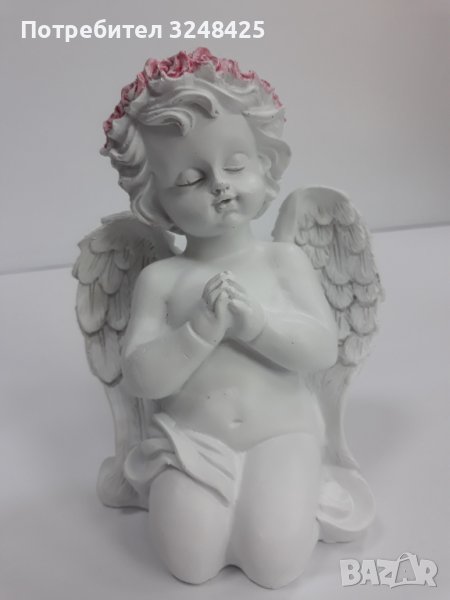 Ангел бял с розов венец - голям., снимка 1