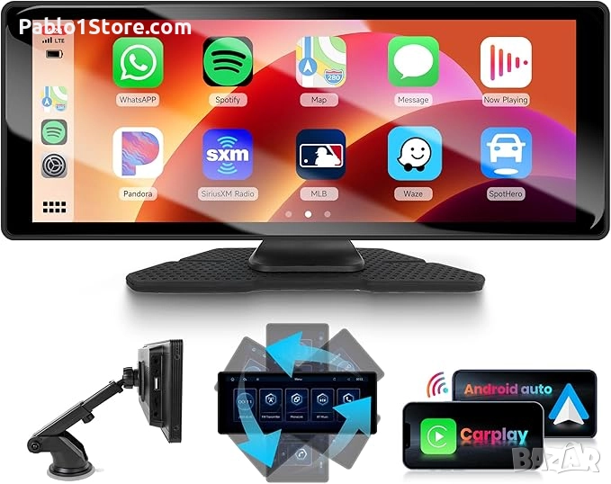 Безжично автомобилно радио Rimoody Carplay и Android, преносимо 10,26-инчово, сензорен екран, HD с A, снимка 1