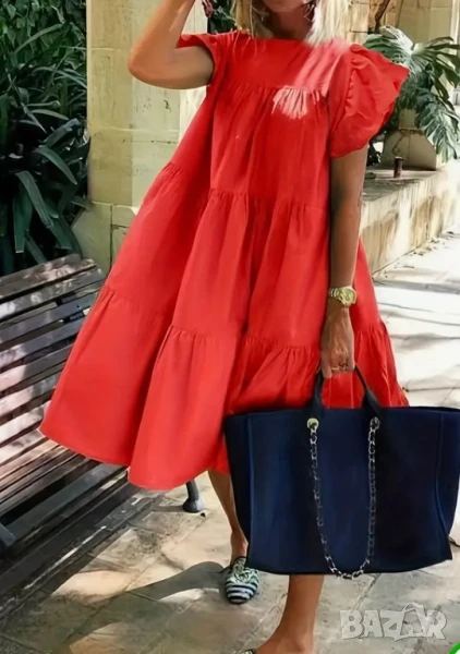 Червена лятна широка рокля, снимка 1