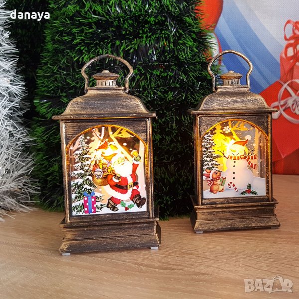 1187 Мини коледен фенер с Дядо Коледа и Снежко светеща коледна украса, снимка 1