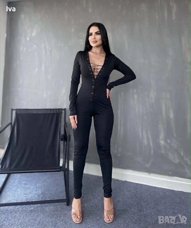 Стилен черен гащеризон – секси и супер подчертаващ, размери, снимка 1