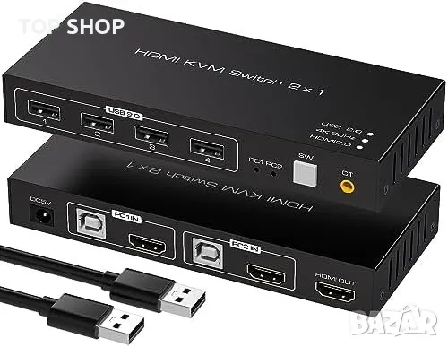 Нов 4K 60hz HDMI USB превключвател KVM превключвател 2PCs, снимка 1