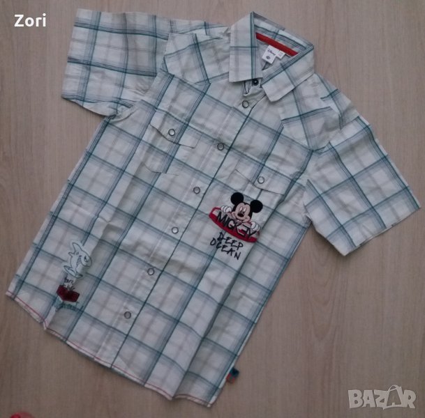 Бяла риза на DISNEY в сиво-синьо райе , снимка 1
