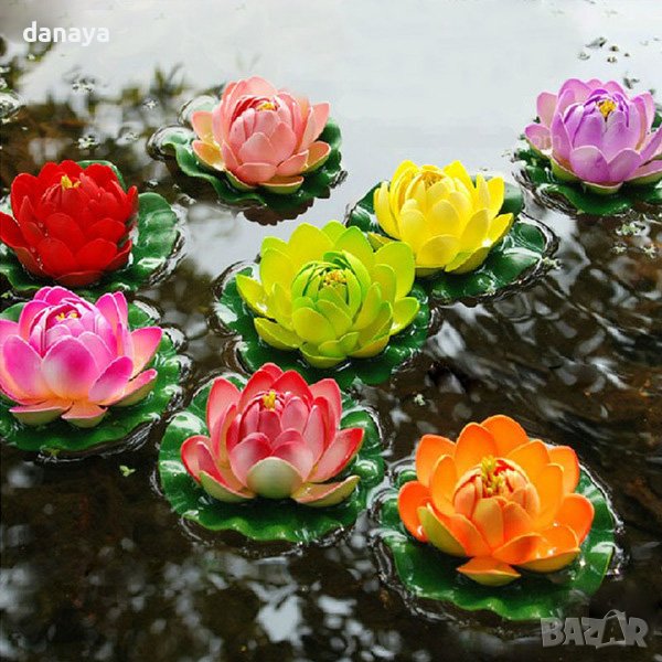 4409 Плаваща изкуствена водна лилия за езерце шадраван декорация, снимка 1