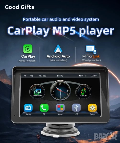 Безжичен Carplay Монитор 7-инча радио Универсално за кола Android Auto сензорен екран, снимка 1