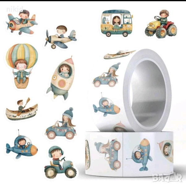 100 бр деца превозни средства малки самозалепващи лепенки стикери ръчна изработка подарък, снимка 1