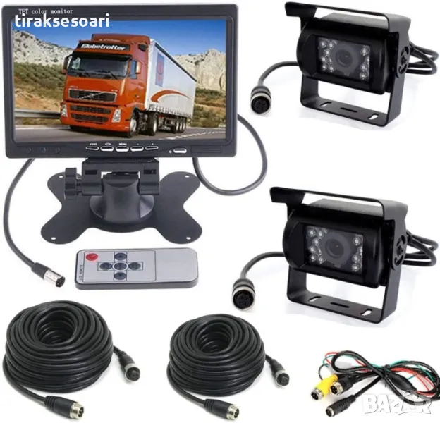 Система за задно виждане с 2 камери и дисплей за Камиони и Бусове, снимка 1