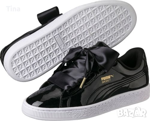 Puma, Лачени спортни обувки Basket Heart, Черен, снимка 1