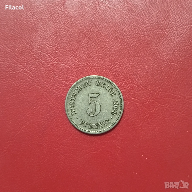 5 пфенига 1908 година  Германия МД - F, снимка 1