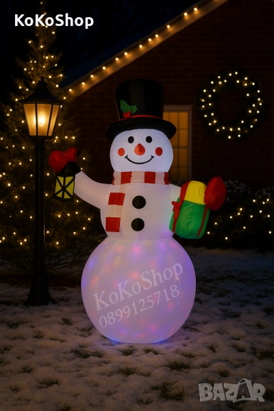 Надуваем Снежен човек с LED светлини-120 см./Коледна украса/декорация, снимка 1