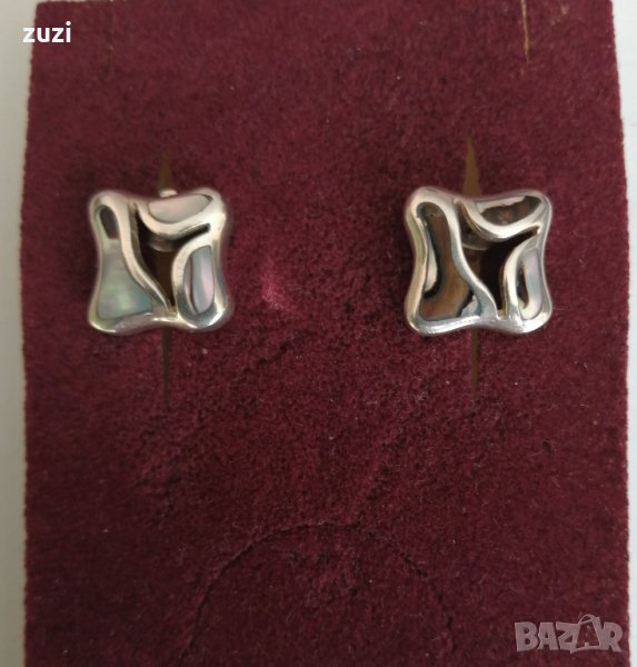 Сребърни обеци с цветен седеф. Сребро проба 925. , снимка 1