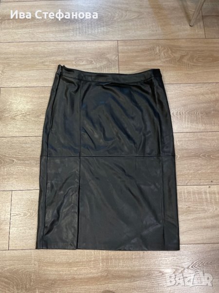 Нова елегантна черна кожена пола миди дължина с цепка 2ХЛ XXL , снимка 1