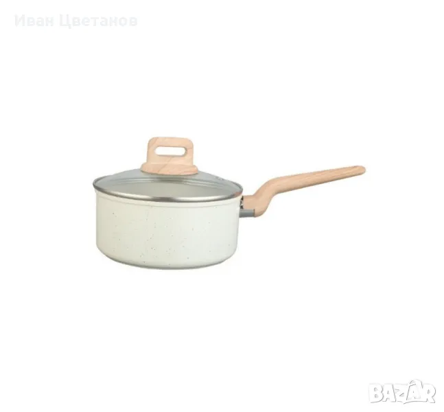 Касерола с капак 18x8.5см.\2.1л., Кован алуминий, Мраморно покр., Индукция. Кремав меланж, снимка 1