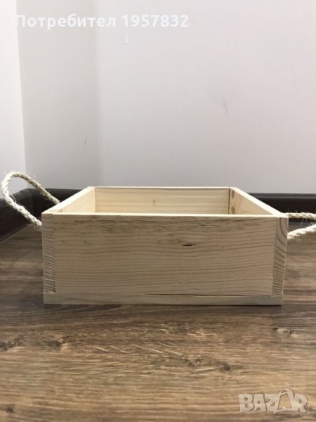 Декоративна дървена кутия с конопена дръжка, снимка 1
