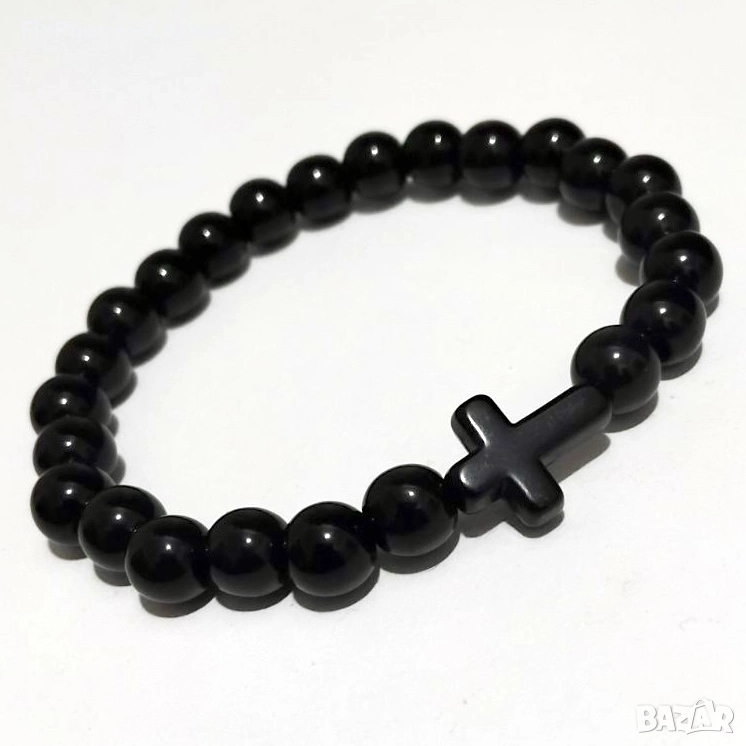 Унисекс гривна с мъниста и кръст, снимка 1