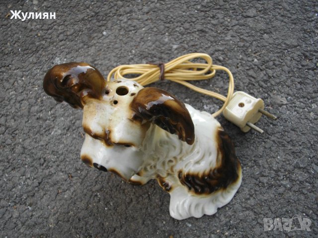 СТАРА ПОРЦЕЛАНОВА НОЩНА ЛАМПА КУЧЕ, снимка 6 - Антикварни и старинни предмети - 44111313