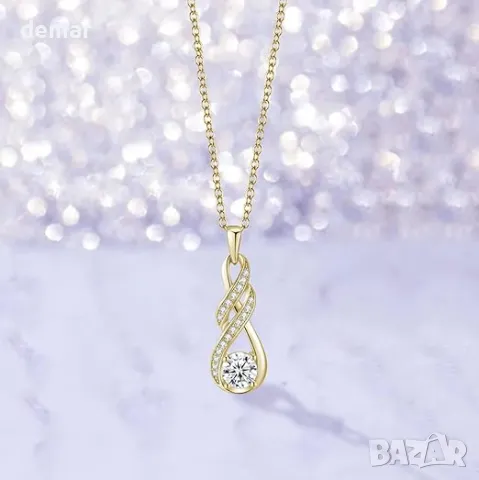 LOCIBLO Сребърно дамско колие с висулка безкрайност, 18K позлатено с рожден камък, 40+5 см