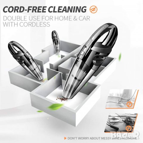 Прахосмукачка, за кола, Безжична малка, презареждаема, автомобил, сухо мокро, акумулаторна батерия, снимка 11 - Аксесоари и консумативи - 39355314