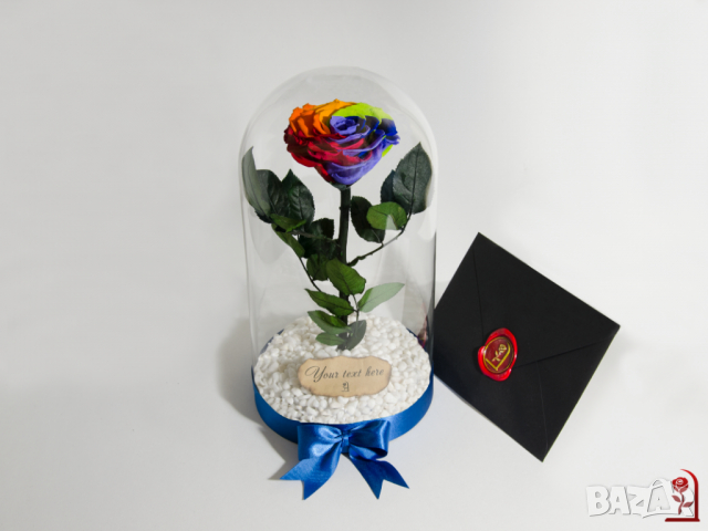 Нестандартен Подарък за Жена / Шарена-Рейнбол Вечна Роза в Голяма Стъкленица / Подарък за Годишнина, снимка 5 - Декорация за дома - 36455173