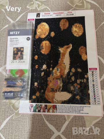 Диамантен гоблен 5D,ръчно налепен с кръгли камъчета.Лисица-р.р 20Х30см!, снимка 3 - Гоблени - 52930506