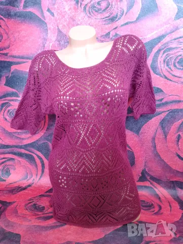 Цикламена блуза туника с къс ръкав Плетиво М