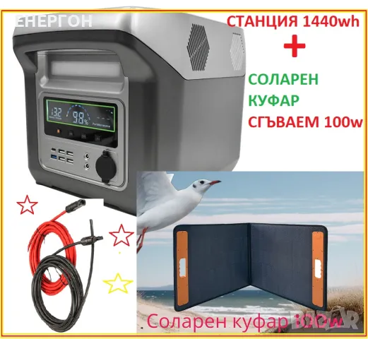 Соларна Енергийна станция ЕНЕРГОН 120ah  + Соларен КУФАР 100w тягов
