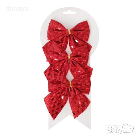 6178 Декоративни коледни панделки за елха и украса, 3 броя, снимка 3 - Декорация за дома - 52019759