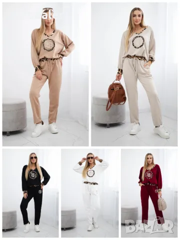 Дамски комплект със суичър с животински мотив + панталон, 5цвята 