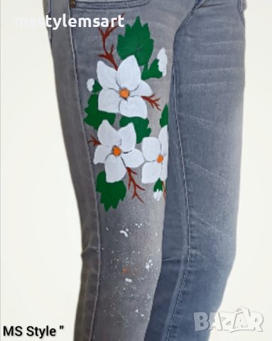 Ръчно рисувани дамски дънки , снимка 2 - Дънки - 40399000