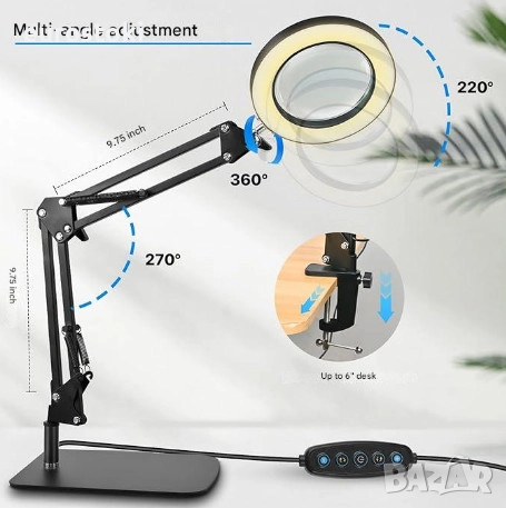 Настолна лупа с осветление STRBDYI, 10X увеличение, лупа с LED светлина, регулируемо рамо, с основа , снимка 4 - Други инструменти - 51854945