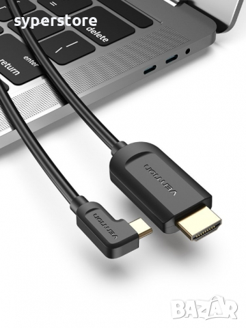 Кабел USB3.1 Type C Ъглов на 90° Мъжко към HDMI Мъжко 1.5m. Vention CGVBG Cable USB Type C - HDMI M/, снимка 6 - Кабели и адаптери - 36442926