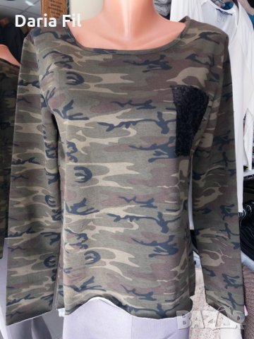 Блуза милитъри с джоб с черни пайети - трико, снимка 2 - Тениски - 28059402
