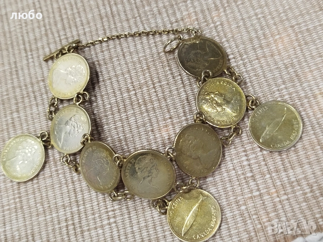Сребърна Гривна От  Монети 0,800 Във Златно Покритие , снимка 3 - Гривни - 53507654