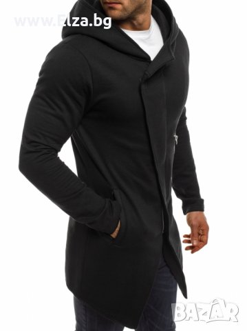 Стилно мъжко горнище с издължен дизайн - черно, снимка 4 - Суичъри - 38120158