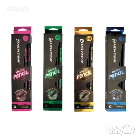 5874 Комплект графитни моливи HB Dishter Pencil, с гумичка, 12 броя, снимка 2 - Ученически пособия, канцеларски материали - 50054956