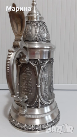 Халба за бира от калай, 700 мл,  Antik*Vintage #101, снимка 3 - Антикварни и старинни предмети - 52367675