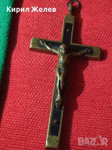 СТАРИНЕН ЙЕРУСАЛИМСКИ БРОНЗОВ КРЪСТ РАЗПЯТИЕ с МАСЛИНОВО ДЪРВО РЪЧНА ИЗРАБОТКА РЯДЪК ЙЕРУСАЛИМ 18140