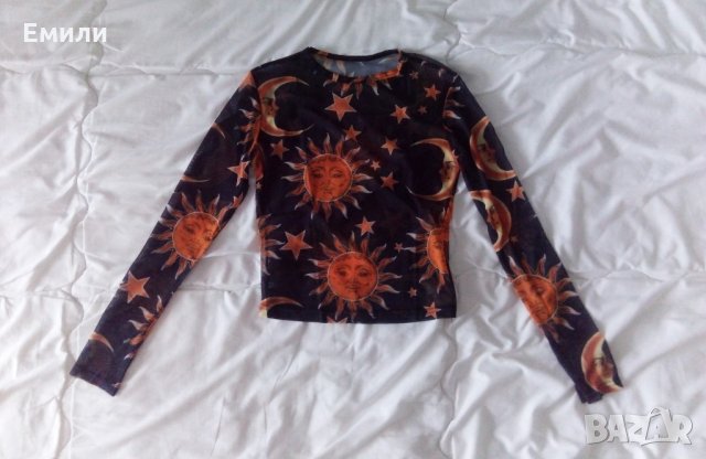 Прозрачна блуза с щампа на луна и слънце р-р S и L, снимка 3 - Блузи с дълъг ръкав и пуловери - 33292411