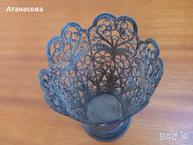 Руски посребрен подстакан ваза филигран 1960 г, снимка 5 - Антикварни и старинни предмети - 52909170