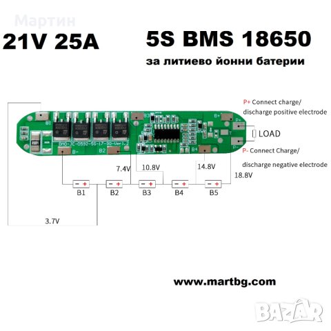 BMS БМС 5S 21V 25A за 18650 литиево-йонна батерия