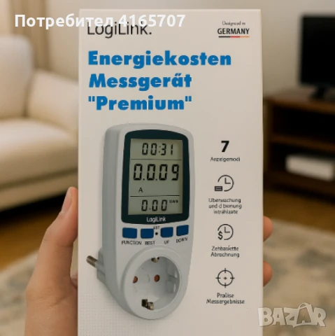 Енергометър LogiLink „Premium“ – измервател на разхода на електроенергия, снимка 1