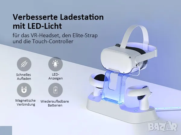 NexiGo Зарядна станция за Oculus Quest 2, Meta Quest 2, снимка 9 - Други игри и конзоли - 47929403