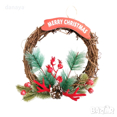 6252 Коледен венец за врата Merry Christmas, 22 см