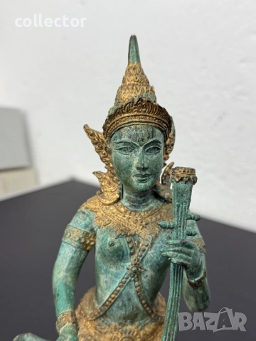 Бронзова фигура на богиня - Сарасвати. №7424, снимка 8 - Антикварни и старинни предмети - 51935707