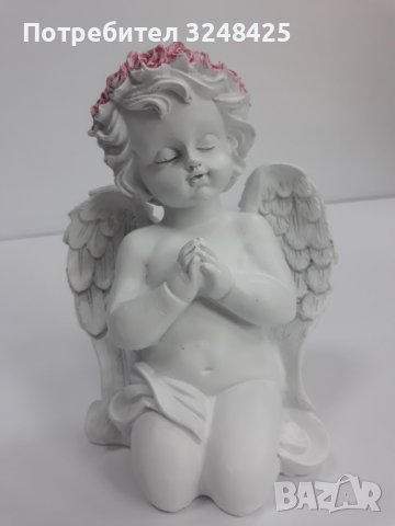 Ангел бял с розов венец - голям., снимка 1 - Статуетки - 37925809