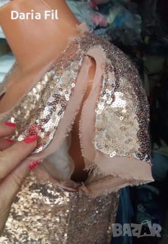 Блуза цялата в медно-розово злато пайети, снимка 3 - Тениски - 43176356