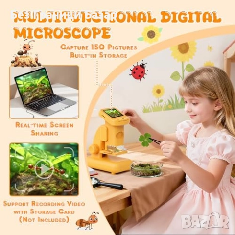 Нов Детски цифров микроскоп 1200X STEM комплект с инструменти и LED, снимка 6 - Образователни игри - 51912633