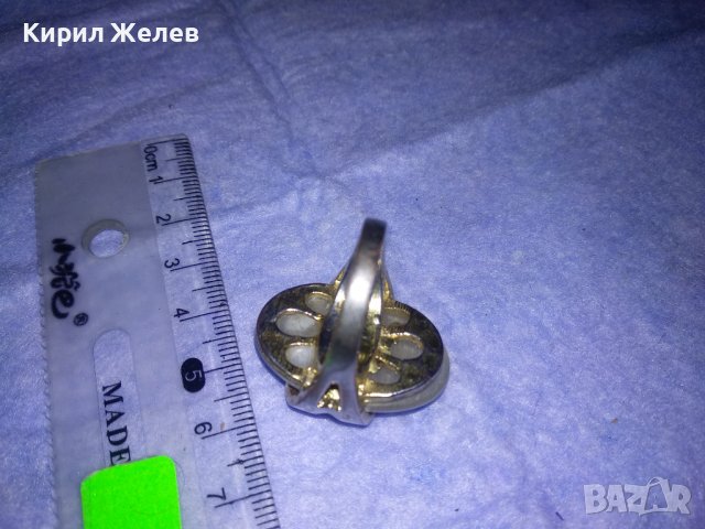 МЕДЕН ПОСРЕБРЕН РЕТРО ВИНТИДЖ СКЪПОЦЕНЕН ПРЪСТЕН с ШЛИФОВАН ИЗСКРЯЩ МИНЕРАЛ БЯЛО КОТЕШКО ОКО 36982, снимка 10 - Пръстени - 39714262