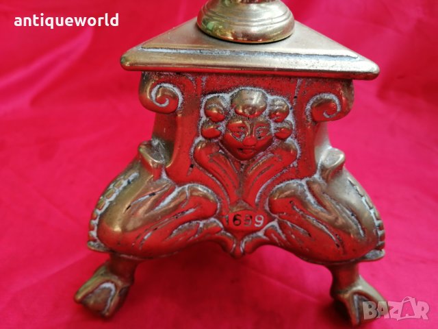 Масивен Стар Бронзов Църковен Свещник, снимка 3 - Антикварни и старинни предмети - 28207257