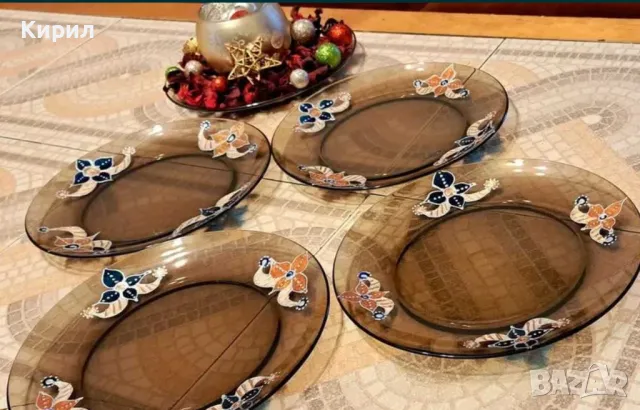 Рисувани ръчно стъклени чаши,чинии,свещници, снимка 8 - Декорация за дома - 48093730